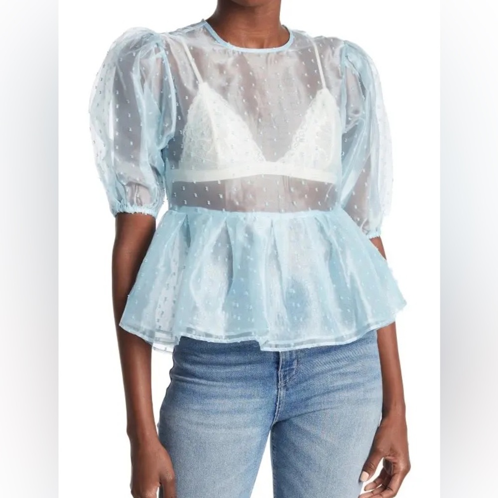 Nordstrom Top Shop sheer puff sleeve top